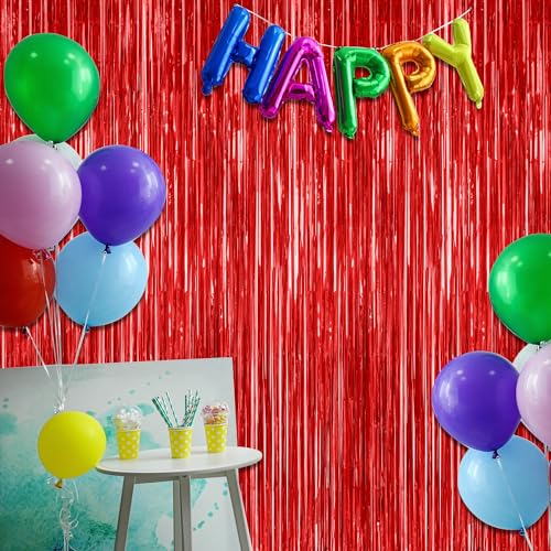 Image of ZATAYE 12 Pack Red Valentines Christmas Foil Curtain Streamer Decorations | Red, Metallic Foil, 3.28 x 7.05 FT, Tinsel Backdrop, Foil Curtain Streamer, Valentines Christmas Party