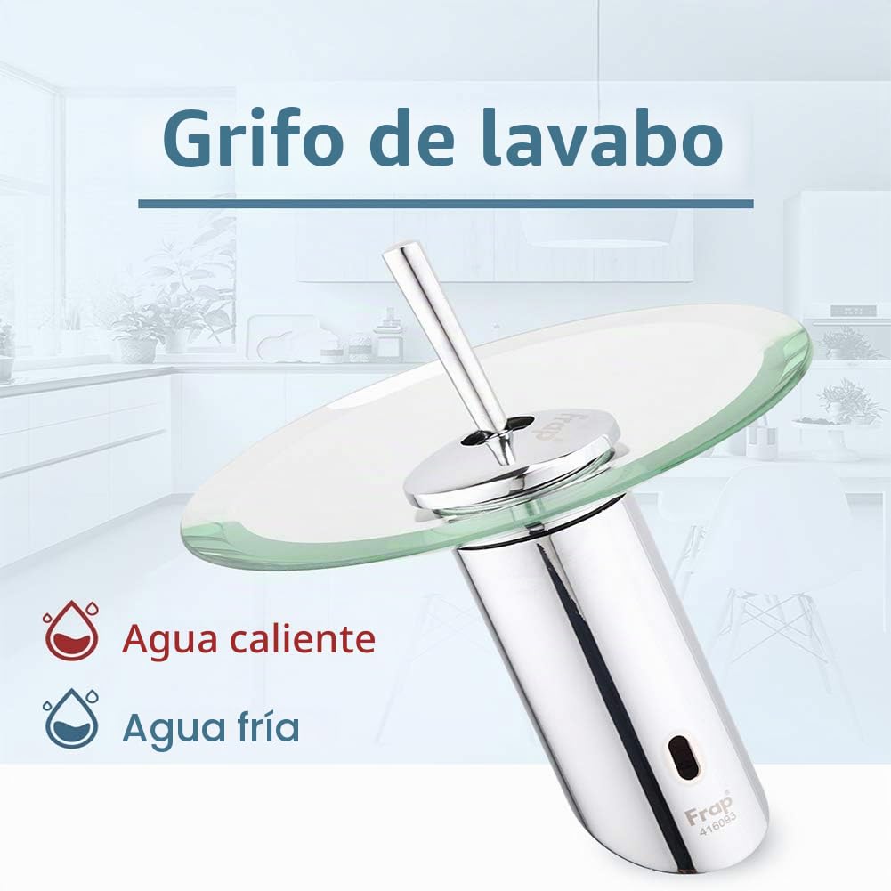 Grifo De Baño Cascada Grifo De Lavabo, Caño Alto, Grifo Mezclador Agua Fría Y Caliente, Elegante Monomando Latón Cromado Grifos Fregadero, Con Válvula De Cerámica, Estilo Moderno