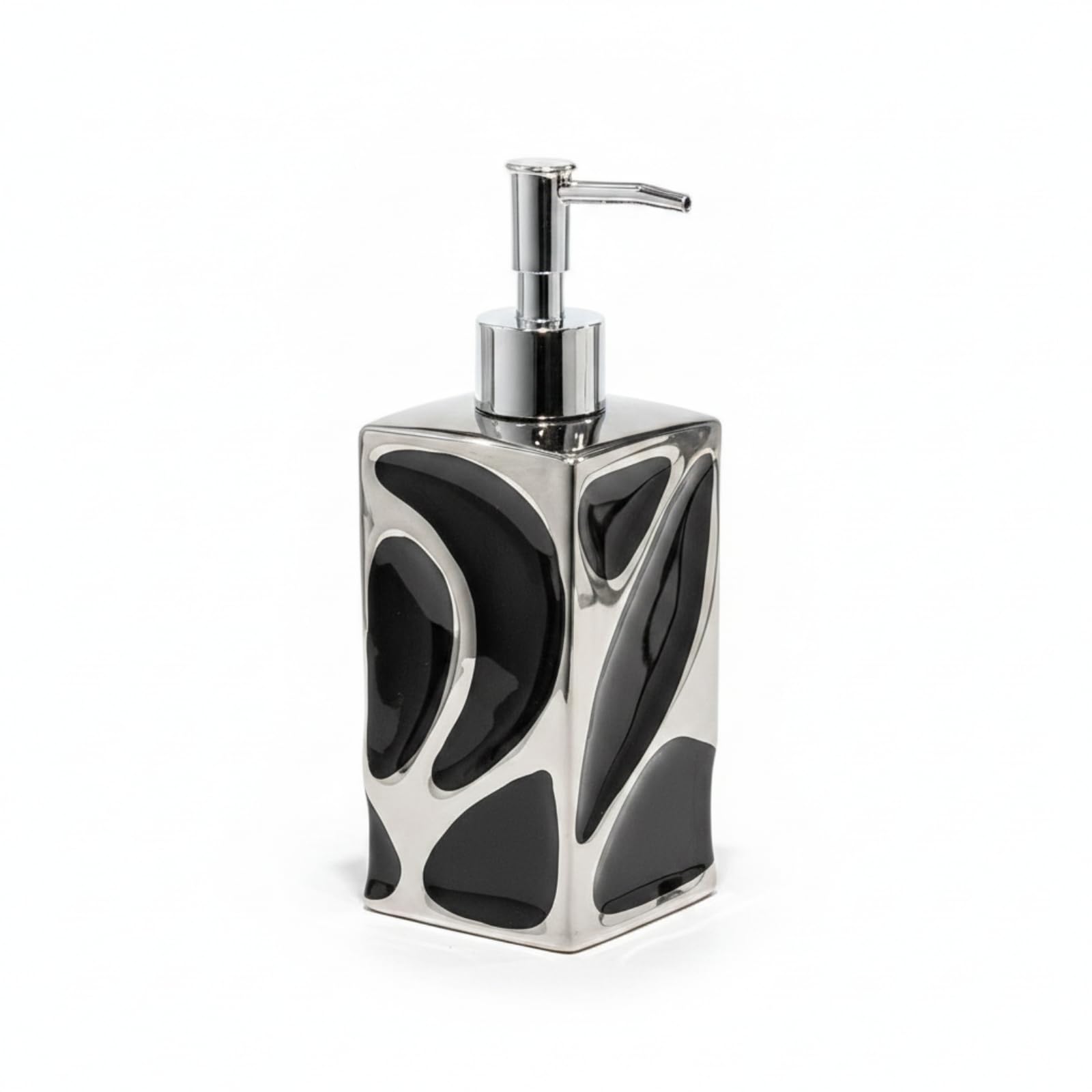 predolo Dispensador Loción con Bomba Cerámica Dosificador Loción Brillante Dispensador Jabón para Baño, Encimera, Fregadero, Negro Y Plata, Grande