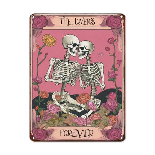 Plaque en métal avec motif squelette « The Lovers Forever » - Décoration murale rétro amusante pour maison, cuisine, chambre, garage, jardin, salle de bain, café - 20,3 x 30,5 cm