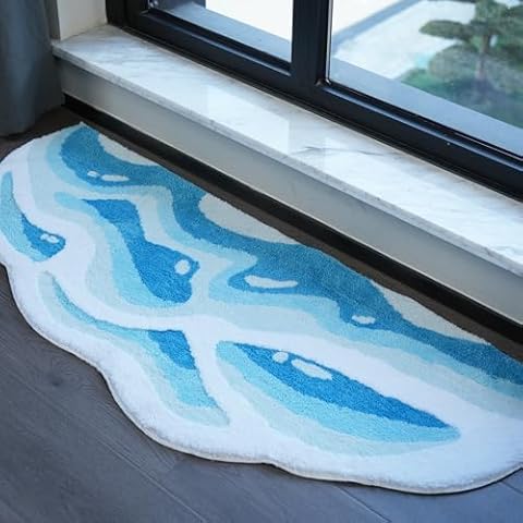 3D Green Tufted Moss Rug Shag Bathroom Mat Cute Moss/Ocean Wave/Leaves Rectangular Boho Aesthetic Bath Rug Non Slip Absorbent Shower Carpet Doormat Floor Mat(Waves,23"*63") Cover