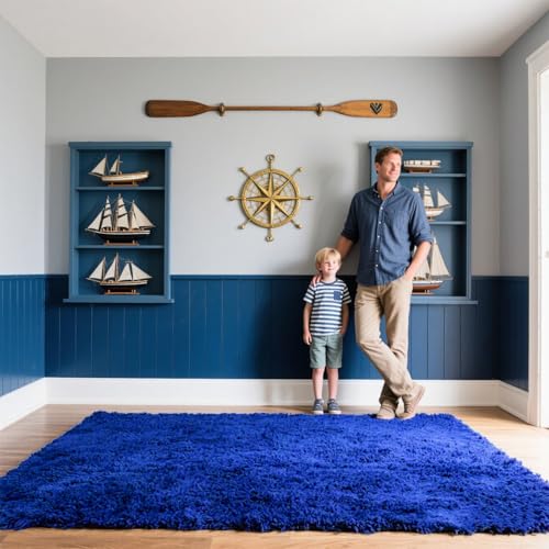 Area Rugs for Bedroom Living Room, 5x7 Soft Large Fluffy Fuzzy Shag Plush Furry Carpet, Soft Indoor Floor Mat for Kids Nursery Home Dorm Office Decor Aesthetic, Blue