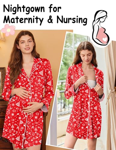 Image of Ekouaer Nightgowns for Women Long Sleeve Night Gown Button Pajama Dress