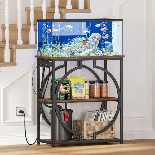 Snughome 29 Gallon Aquarium Stand with Power Outlets, 3-Tier Fish Tank Stand with Storage, Heavy Duty Metal Frame, 450 lbs Capacity, Rustic Brown by Snughome - Used condition - Image 8