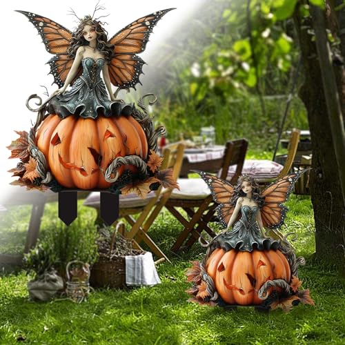 Su exposición de Halloween con nuestra encantadora maceta decorativa de acrílico con motivos de hadas (naranja, 30 x 25 cm)