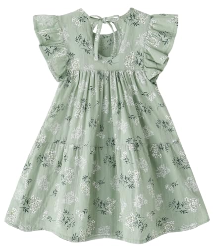 Toddler Dress Baby Girls Cotton Linen Ruffle Sleeve Tiered Swing Casual Summer Boho Dresses2