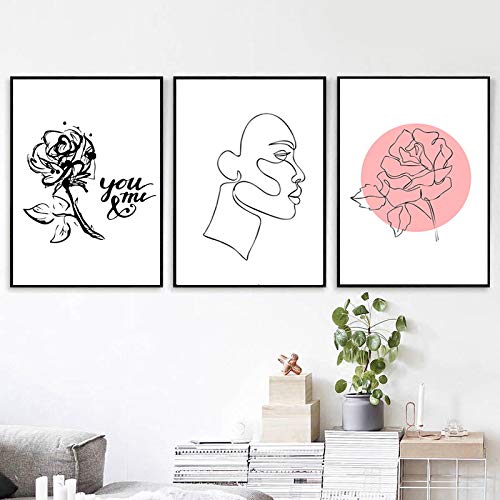Art ligne dessin femme tableau noir et blanc pour décoration murale salon scandinave