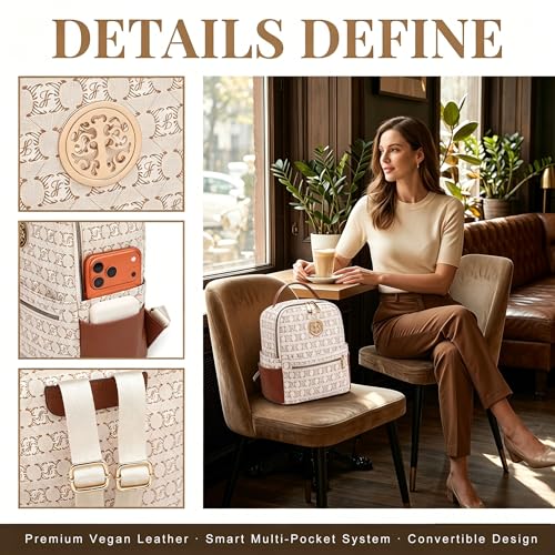 Image of JULIE FERRARO Small Backpack Purse for Ladies Women Fashion Multi Pockets Daypacks with Front Zip Pocket