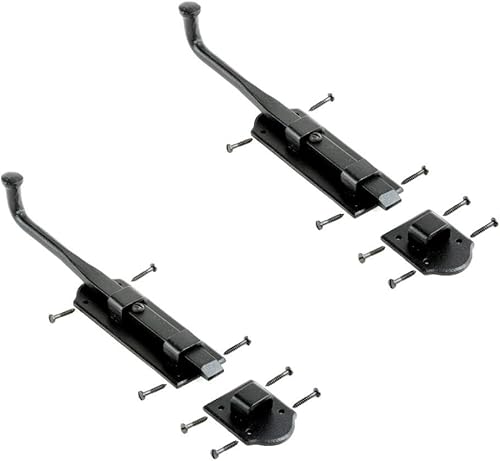 Renovators Supply Manufacturing Pestillo deslizante de 9 pulgadas. Perno deslizante estilo punta de bola de hierro negro con accesorios de montaje,