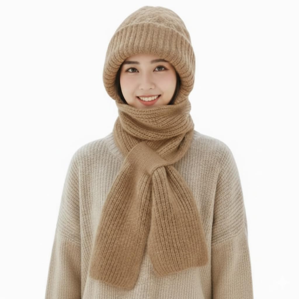 Winter Woolen Cap with Muffler for Women | 2 in 1 Knitted Beanie Scarf Set | Soft & Warm Wool Cap for Stylish Winter Wear (IN, Alpha, Free Size, Brown)-image-42