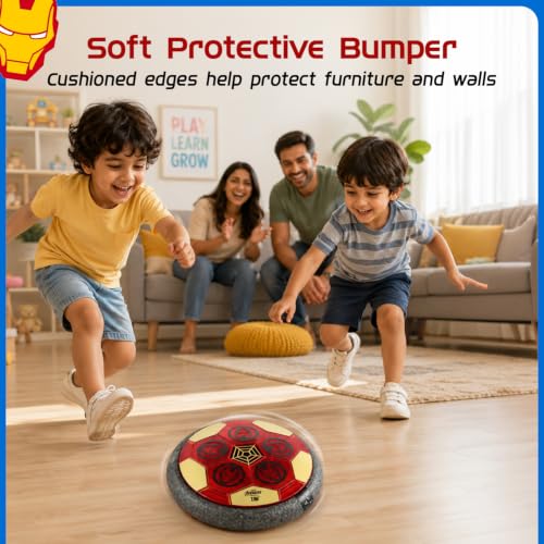 Image of Amazon Brand - Jam & Honey Smart Electronic Rechargeable Hover Air Ball Football Toy Avengers, USB Type-C, 3 Speed Modes, LED Light, Strong Body, Indoor Soccer, Safe for Boys & Girls