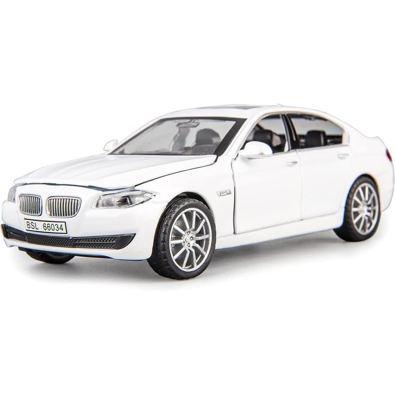 Image of Kids Model 1:32 BM 535I Die Cast Metal Car Pull Back Action Opening Doors with Realistic Engine Sound Lights Toy Car Gift for Boys - White