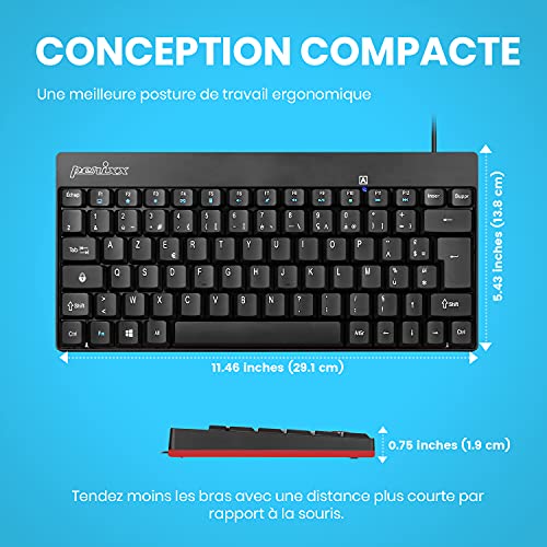 Mini teclado Perixx PERIBOARD-422 FR con cable USB-C negro, ideal para oficinas AZERTY 2