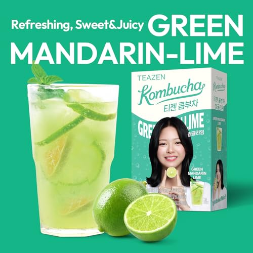 Image of TEAZEN Green Mandarin Lime Kombucha Powder, Hydration Drink Mix, Sugar Free, Live Probiotics & Prebiotics, On-the-Go 10 Packets, 1.76oz