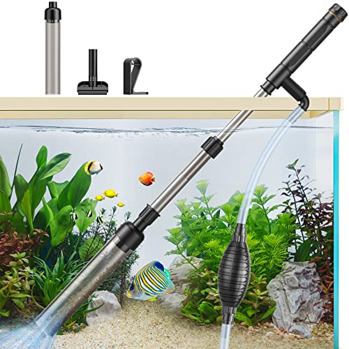 bedee Manueller Aquarium Mulmsauger, Aquarium Vakuum Kiesreiniger, 3 in1 Aquarium Siphon Staubsauger Set für Wasserwechsel, Sandreinigung, Schmutz mit Verstellbarer Teleskopstange Entfernen