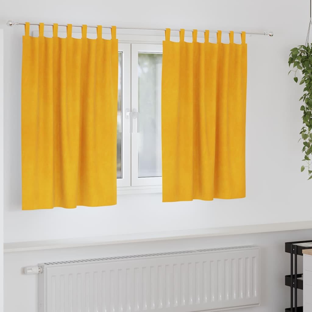 Verdunkelungsvorhänge 2er Set Senfgelb Samt, 140 x 140 cm, blickschutz Vorhang mit Stoffschlaufen, für Schlafzimmer Wohnzimmer innen, ruhige Raumstimmung durch Lichtblockierung