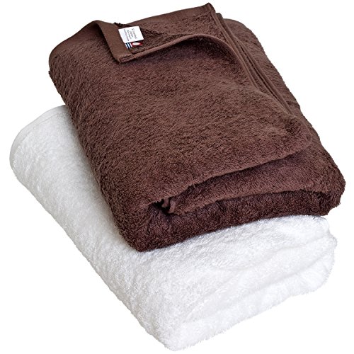 ブルーム 今治タオル 認定 レオン バスタオル アソート 2枚セット サンホーキン綿 ホテル仕様 厚手 日本製 (ホワイト×ブラウン)