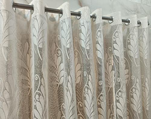 Image of Honger Polyester Beautiful Floral Design Heavy Net Tissue 4 x 5 Feet Window Use Cream Net Pack of 2 Pecs Curtains
