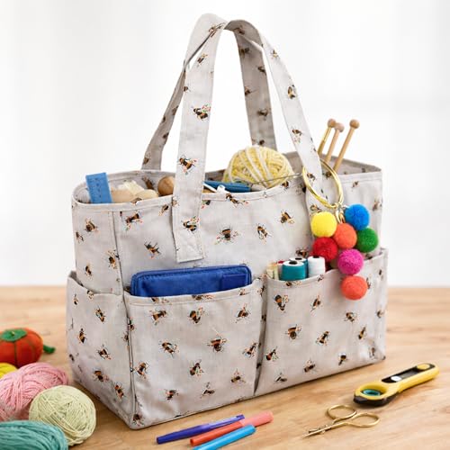 Hobby Gift Exklusive Basteltasche, Umhängetasche, Stricktasche, Garnaufbewahrung, Schultasche, 13 x 34,5 x 29 cm, Bienen – Bild 7