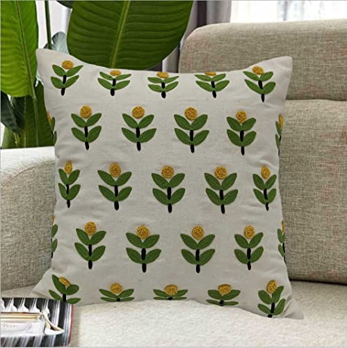Image of Decorative Embroidery Cushion Covers-Yellow &Green(Pack of 5 Pc)|16X16 Inches |100% Cotton Covers|Zipper Closure,Decorative Square Throw Pillow for LivingRoom (Size-40cmx40cm)