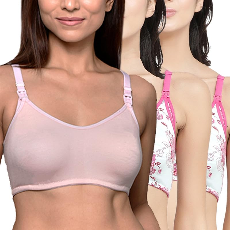 Image of Inner Sense Organic Cotton Bamboo Nursing Bra for Women I Non Padded Feeding Bra with Keyhole Back Design I Wire Free Maternity Innerwear with Full Coverage