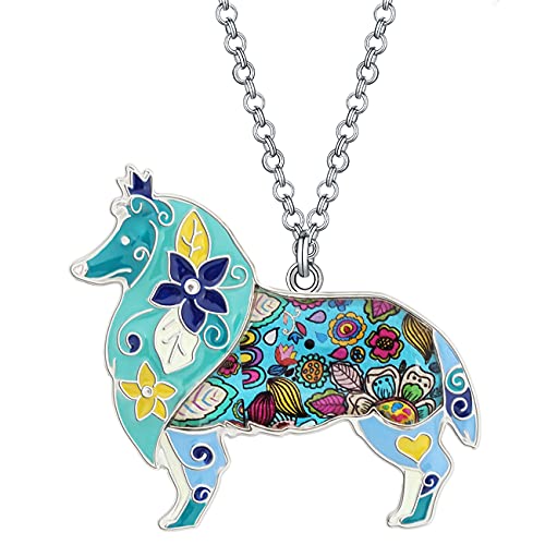 BONSNY Love Heart Enamel Zinc Alloy Metal Sheltie Rough Collie Necklace Dog Animal Pendant 18