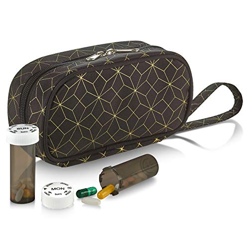 Pastillero y organizador de frascos de píldoras - Bolsa de transporte para frascos de píldoras...