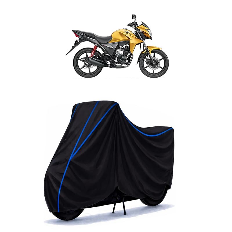 Image of CB Twister 250 Bike Cover Water Resistant Universal Motorcycle Rain | Heavy Duty UV Protection, Dust, Scratch Indoor Outdoor All Weather with Black Blue Piping Elastic