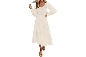 Women's Trendy Long Sleeve Smocked Midi Dress for Captivating Family Photos