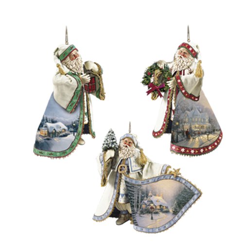 The Bradford Exchange - Heirloom Santa Christmas Ornaments by Thomas Kinkade - Hand Painted - Glitter Accent