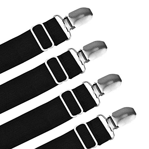 Netspower Verstellbare Bettlakenspanner, 4 Stück Elastische rutschfest Betttuchspanner Lakenspanner mit Metallclips für die Ecken von Bett, Bügelbrett Sofa Oder andere Zerknittertes Stoff, Schwarz - Image 4