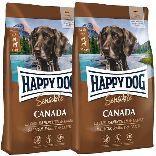 Happy Dog Sensible Canada - M - Trockenfutter, Hundefutter - Geschmacksrichtung Lachs, Kaninchen & Lamm - 2x11kg
