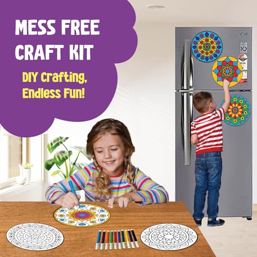 Image of SparkLPlay DIY Mandala Art Kit for Kids. Coloring Set with - 6 Magnetic Cutouts,12 Color Pens & Booklet. Creative Art & Craft. Mess Free. Gifts for Kids.