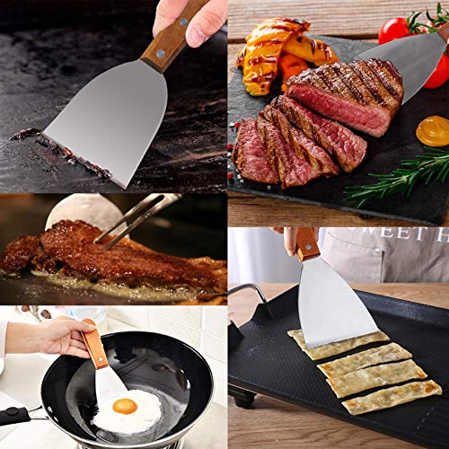 Spatule Manche en Bois Inoxydable Barbecue Spatule Plancha Spatule en Acier Inoxydable De Haute Qualité pour Griller La Viande Teppanyaki Et Nettoyer La LèChefrite,Lavable Au Lave-Vaisselle,2 PièCes - Image 8
