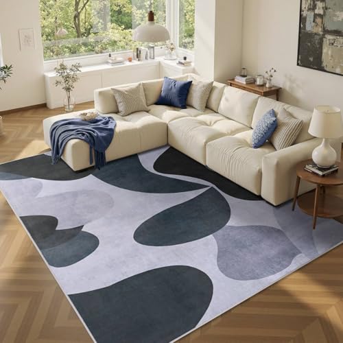 5x7 Area Rug for Living Room Bedroom, Soft Washable Rug Modern Non Slip, Low Pile Geometric Carpet for Kids Room Classroom Nursery Dorm(Black Grey)