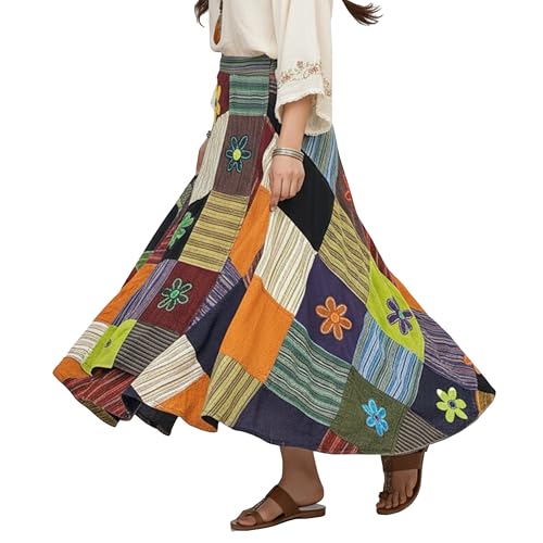 Image of Agan Boho Maxi Wrap Skirt for Women, Tie Dye Cotton Long Flowy Summer Skirt