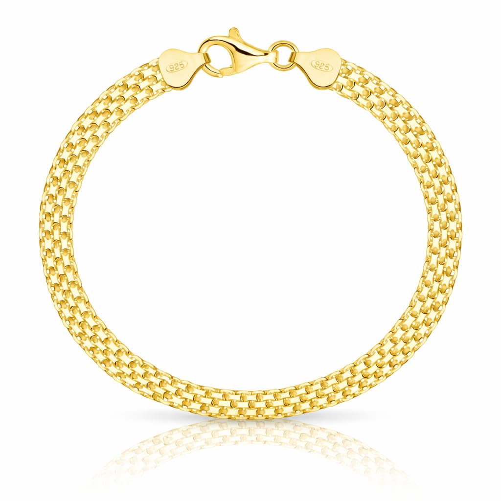 ZELYA Damen Armband vergoldet Silber 925/585 – Bismarckkette breite von 3 bis 9 mm, erschiedene Längen, Gravur möglich, Schmuck Geschenk, Gold Armband Bismarck Stil- Bismarckmuster
