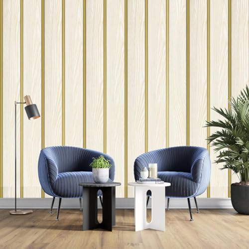 Image of Premium Golden Wooden Self Adhesive 3D Wood Panel Wallpaper Roll Waterproof Peel and Stick Vinyl Wall Sticker for Living Room, Bedroom, Cabinet & Furniture Decor (45 x 300 cm)