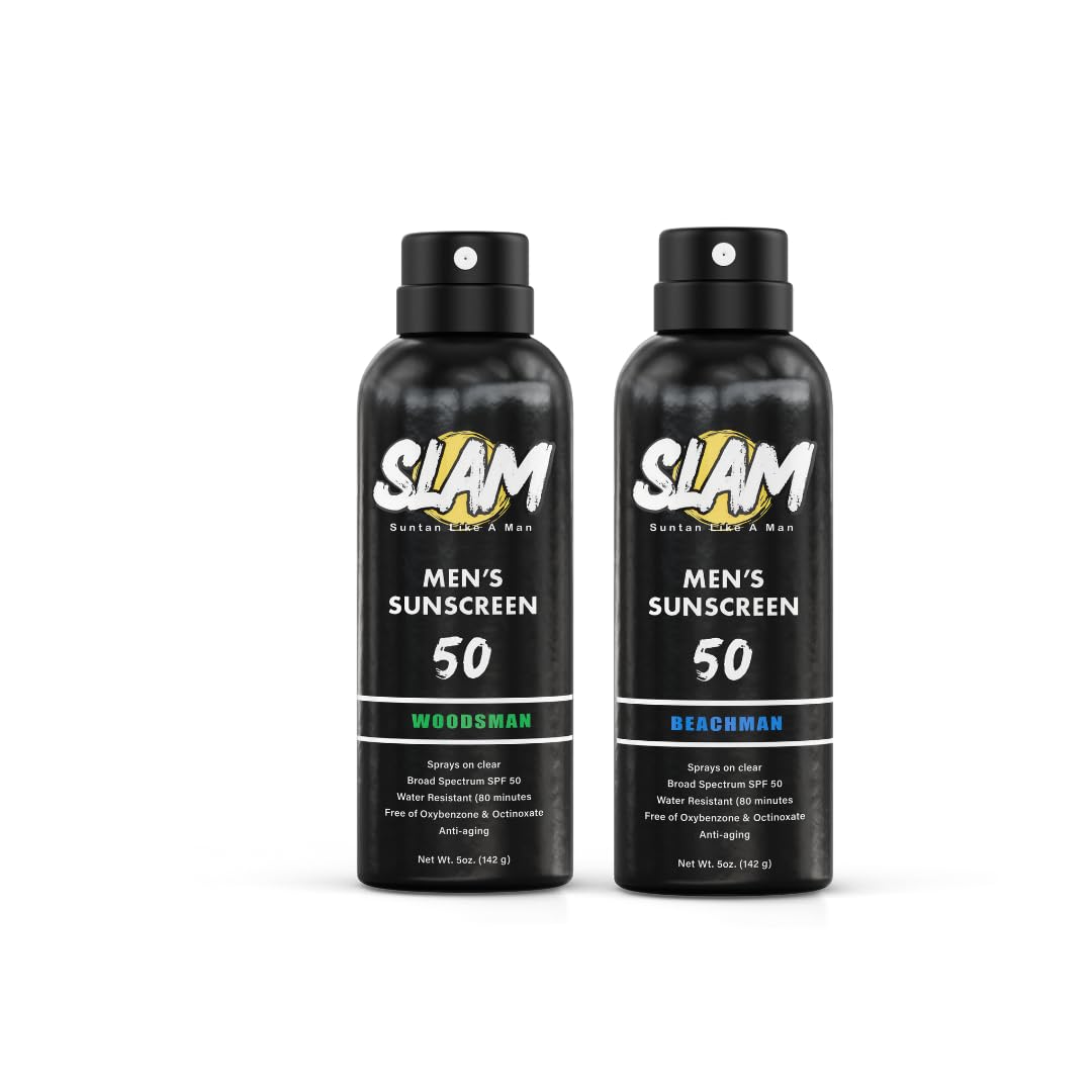 SLAM WoodsMan BeachMan Bundle - Mens Scented Sunscreen Sunscreen Spray Water Resistant Paraben Free Broad Spectrum UVA UVB