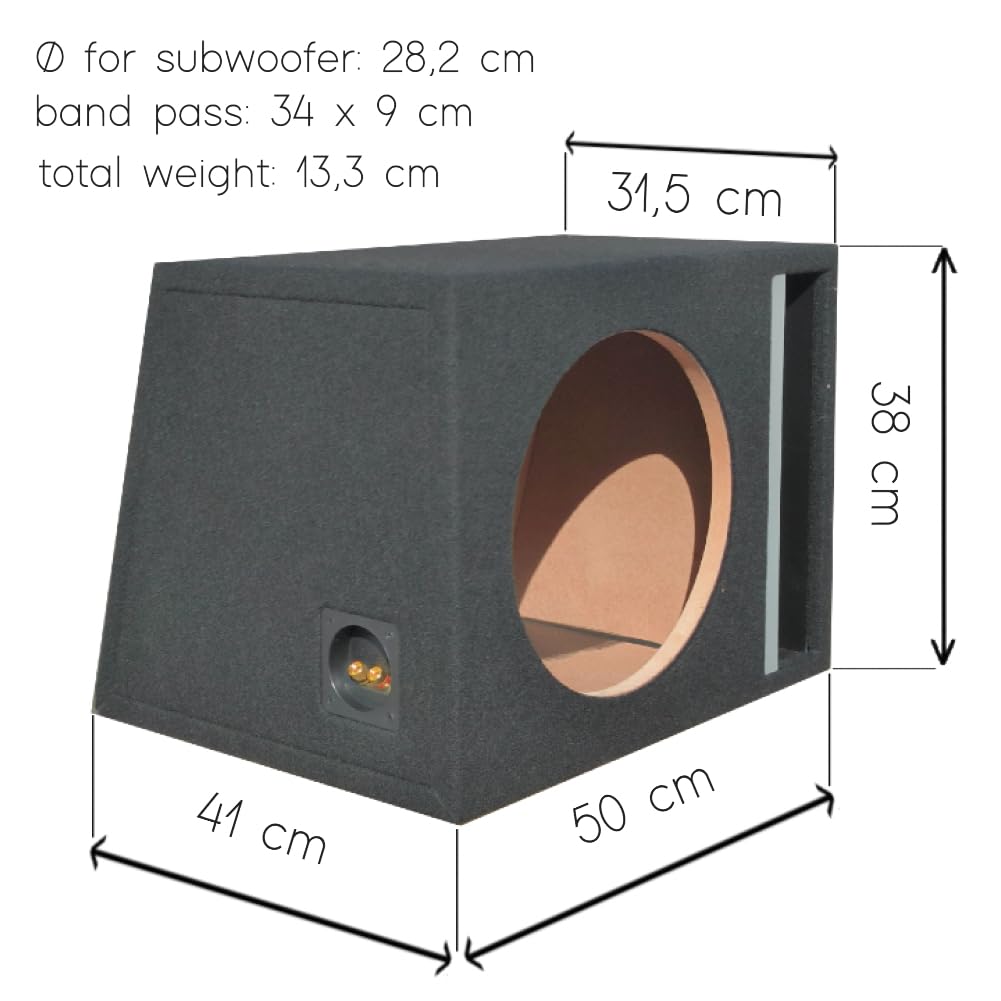 GK SOUND 1 cassa trapezoidale B1250s black, band pass, passa banda, porta americana, per subwoofer da 30 cm di diametro, volume di 50 litri, cofano bagagliaio auto, 1 pezzo
