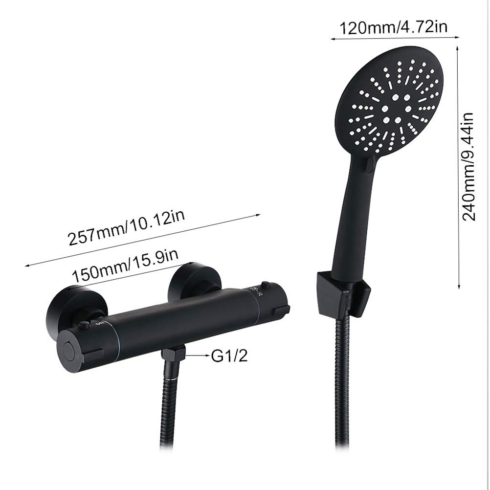 Set di rubinetti per doccia da bagno Sistema doccia termostatico nero moderno in rame con soffione a mano Miscelatore per vasca Rubinetto antiscottatura