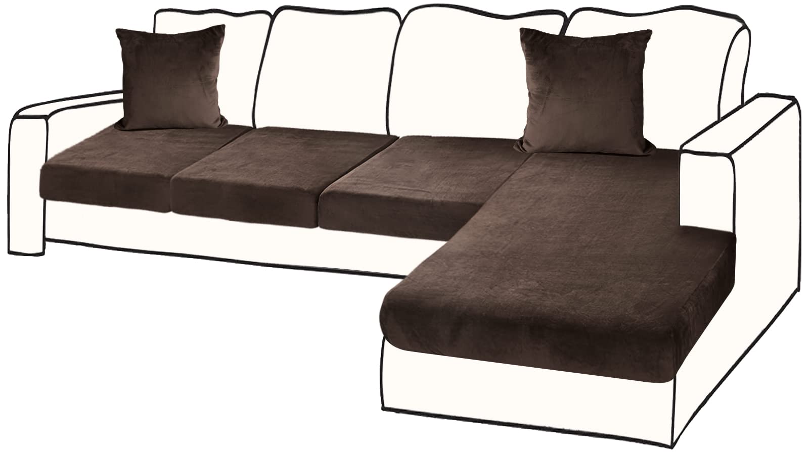 BT.WA Sectional Couch Covers for 4-Piece Seat Cushion Velvet Sofa Cushion Cover L Shape Separated Couch Slipcover with 2 Pcs Pillowcases Furniture Protector (Sofa 3 Seater + 1 Chaise, Coffee)
