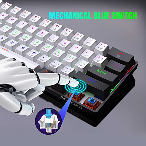 Snpurdiri Wired 60% Mechanical Gaming Keyboard, Blue Switch Full Anti-Ghosting Portable Mini Keyboard, For Windows Laptop Pc Mac - White/Black #TOP2