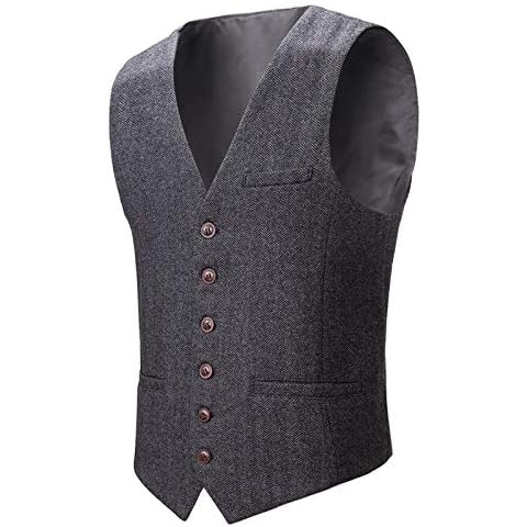 BOTVELA Men's Slim Fit Herringbone Waistcoat Cover