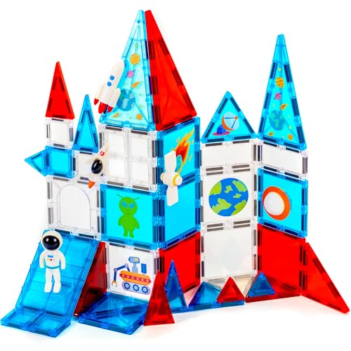 cossy Magnetic Tiles Space Set, Magnet Tiles with Astronaut, Magnetic Tiles for Kids Ages 4-8, STEM Toys, Magnet Blocks for Boys and Girls, Creative Building Toys, Space