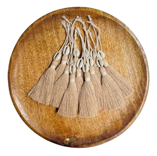 Image of Zippy Flora Handmade Cotton Tassels with Cowrie Shells for DIY & Crafts Project, Pack of 10 (Light Beige)