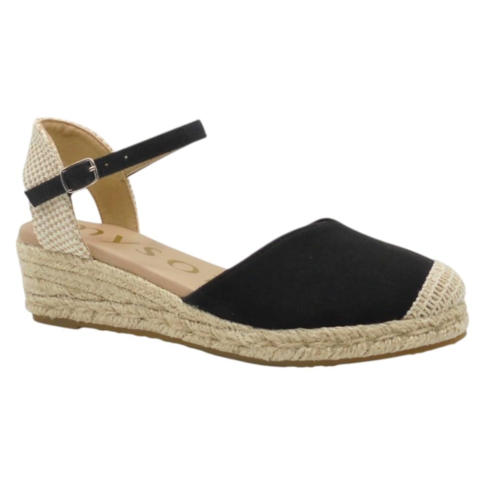 mysoft - 25M102 Alpargatas Beige de Mujer con Cuña 3 cm, Plataforma 2 cm, Cierre de Hebilla, Fabricadas en Piel Sintética, Planta de Gel Acolchada y Puntos de Relajación para: Mujer