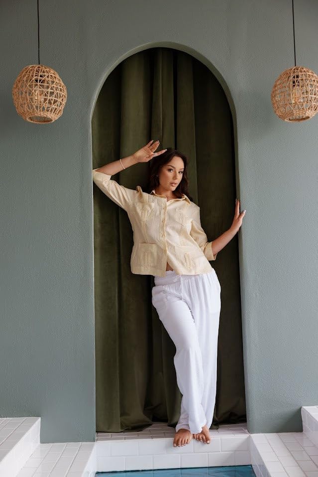 Mojito Women's Premium Linen Guayabera Shirt – 3/4 Sleeve Traditional 4-Pocket Style - Image 8