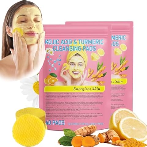 Turmeric Kojic Acid Cleansing Pads, 80pcs Kojic Acid and Turmeric Cleansing Pads with Vitamin C Turmeric, Turmeric Cleansing Pads Helps Balance Skin Oil And Water, for Face Cleansing and Exfoliation Cover