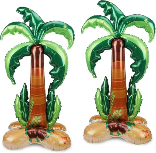 2 Stück Aufblasbare Palme Folienballon Stehend 150x80 cm Palmen Luftballon XXL Palme Aufblasbar Folienballon 3D Hawaii Deko Ballon Sommer Deko Luftballon für Hawaii Party